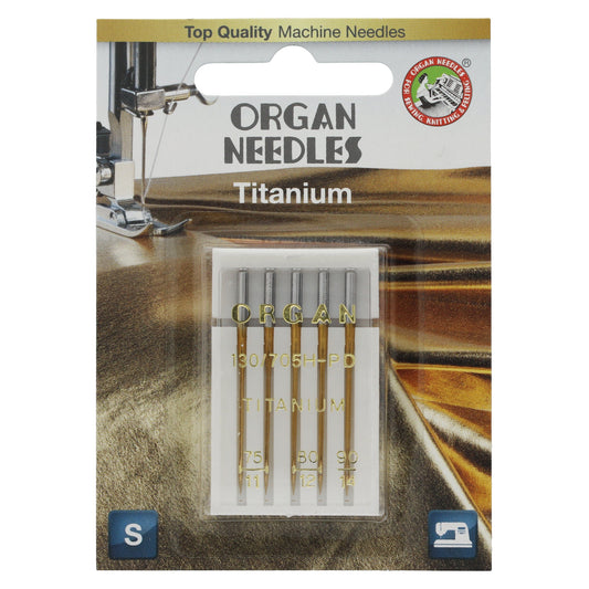 5pk Organ Titanium Needles (130/705H) - Assorted Sizes 75-90