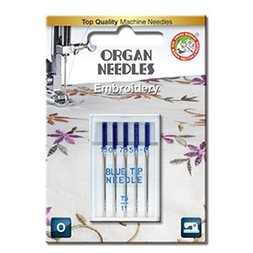 5pk Organ Blue Tip Embroidery Needles (130/705H) - Sizes 75/11